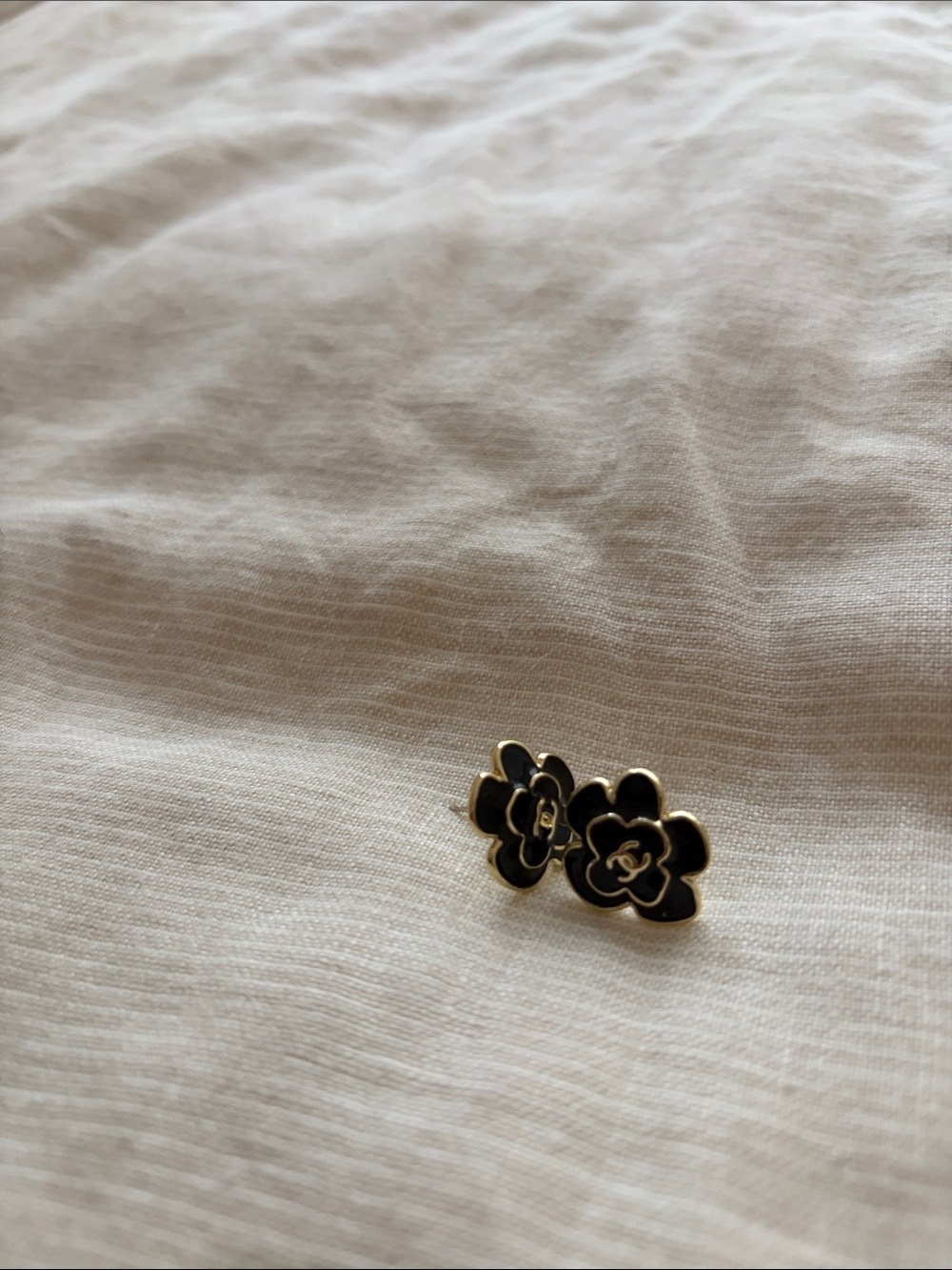 Black and Gold Flower Stud Earrings - Designer Camellia Style